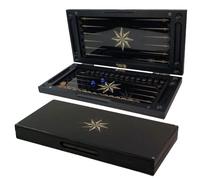 Jeu de Backgammon de Luxe en Bois - Surface en Verre Trempé avec Impression UV Étoile - Fait à la Main - Grand Format - Inclus 30 Pions et Dés - Cadeau Premium pour Collectionneurs