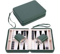 Jeu de backgammon de voyage - ENGELHART - 250503 - extérieur similicuir - intérieur feutré - pliable zippé