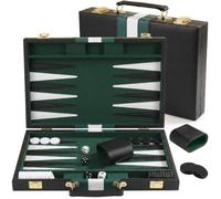Jeu de Backgammon de Voyage, Jeu de Société de Luxe 15" avec Mallette | 38cm Mallette de Backgammon en Cuir PU pour 2 Joueurs, avec Dés et Pions pour Adultes et Hommes