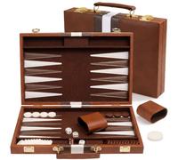 Jeu de Backgammon de Voyage, Jeu de Société de Luxe 15" avec Mallette | 38cm Mallette de Backgammon en Cuir PU pour 2 Joueurs, avec Dés et Pions pour Adultes et Hommes