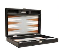 Jeu de Backgammon Premium 33 cm - Format Voyage - Tableau Noir, Blanc et Rhum Points