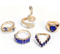 JEU DE BAGUES RETRO PUNK VINTAGE 5 Pcs Serpent Coeur BLEU