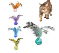 Jeu de balles rebondissantes interactives avec plumes, 13 x 3 cm, jouets de dentition sûrs pour chats, favorise l'interaction ludique, soulage l'ennui des animaux actifs