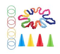 Jeu De Bande Extensible Coopératif - Ensemble D'anneaux De Lancer De Corde Élastique avec 4 Seaux Marqueurs | Jouet D'activité De Plein Air De Construction D'équipe pour, Formation À La Coordi