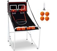 Jeu de basket d'intérieur pliable pour 2 joueurs - Machine de basket avec 4 ballons, 8 modes de jeu, 2 paniers, panneau et pompe de gonflage - Idéal pour les enfants et les adultes (Noir)