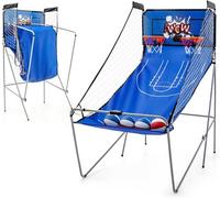 Jeu de Basketball Arcade Pliable - GOPLUS - 2 Paniers/4 Ballons/8 Modes de Jeux/Capteur Électrique/LED Score - 202x107x205CM - Bleu