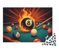 Jeu de Billard Boule de feu, Puzzle 1000 pièces pour Adultes, Billard 8 Boules, feu, Billard, Jeu, Premium Haute qualité épais Robuste, Vibrant, Stimulant, Anti-Stress, Cadeau, 52x38cm/1000pcs