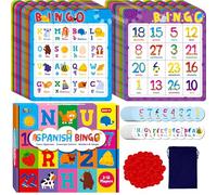 Jeu de Bingo Espagnol, 12 Cartes de Bingo Lettres, Chiffres et Mots Espagnols, Jeu de Vocabulaire, Jouets Éducatifs Précoces pour l'apprentissage de l'espagnol - 4 ans et plus (jusqu'à 12 joueurs)