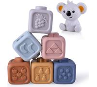 Jeu de blocs pyramidaux éducatifs en caoutchouc 2en1, Teddy Bear, pastel