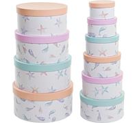 Jeu de boîtes d'organisation empilables DKD Home Decor bleu marine rondes en carton (37,5 x 37,5 x 18 cm)