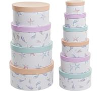 Jeu de boîtes d'organisation empilables DKD Home Decor bleu marine rondes en carton (37,5 x 37,5 x 18 cm)