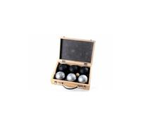 Engelhart - 010208 - Set Luxusbälle in Einer Holzkiste - Boules-Set, 6-Teilig, Schwarz/Silber - 720 GR