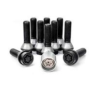 Jeu de Boulons de Roue H&R Conique avec col Mobile M14x1.25 - Longueur 28mm - Noir - 10 pièces (p.e. Compatible avec BMW) - antivol de Roue Inclus