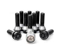 Jeu de Boulons de Roue H&R Conique avec col Mobile M14x1.25 - Longueur 39mm - Noir - 10 pièces (p.e. Compatible avec BMW) - antivol de Roue Inclus