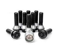 Jeu de Boulons de Roue H&R Conique avec col Mobile M14x1.25 - Longueur 48mm - Noir - 10 pièces (p.e. Compatible avec BMW) - antivol de Roue Inclus