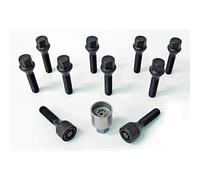 Jeu de Boulons de roue H&R conique M12x1.50 - Longueur 30mm - Noir - 10 pièces - antivol de roue inclus