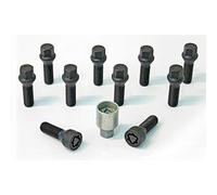 Jeu de Boulons de Roue H&R Conique M14x1.50 - Longueur 38mm - Noir - 10 pièces - antivol de Roue Inclus
