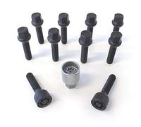 Jeu de Boulons de roue H&R sphérique R12 M12x1.50 - Longueur 40mm - Noir - 10 pièces (p.e. compatible avec Mercedes) - antivol de roue inclus