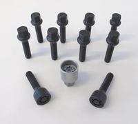 Jeu de Boulons de roue H&R sphérique R12 M12x1.50 - Longueur 45mm - Noir - 10 pièces (p.e. compatible avec Mercedes) - antivol de roue inclus