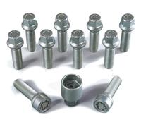 Jeu de Boulons de roue H&R sphérique R14 M14x1.50 - Longueur 37mm - 10 pièces - antivol de roue inclus