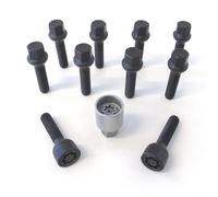Jeu de Boulons de roue H&R sphérique R16 M14x1.50 - Longueur 43mm - Noir - 10 pièces (compatible avec p.e. VAG) - antivol de roue inclus