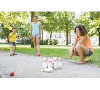 BS Toys Bowling En Bois - Quilles Pour Enfants - Pour Intérieur & Extérieur - A Partir De 4 Ans - Jeux De Société - Idéal Pour Les Anniversaires D'Enfants - Bois De Haute Qualité - Set Rouge Et Blanc