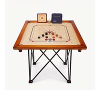 Jeu de carrom - Plateau de jeu à carreaux - En bois naturel Kikar - Fabriqué en Inde - Petit sac - Parfait et complet