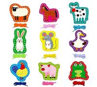 Jeu de Cartes à Lacer pour Enfants en 9 Pièces, Cartes de Couture Double Face à Thème de Ferme avec 9 lacets colorés, Jeux de Jouets à Lacer pour le Développement de l'Imagination et d'Apprentissage