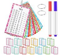 Jeu de Cartes de Multiplication pour Enfants,13 Cartes avec 2 Marqueurs Effaçables et 2 Anneaux,Apprentissage Ludique et Portable,Table de Multiplication Colorée,Idéal pour l'École et la Maison