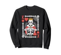 Jeu de cartes de poker squelette amusant King of Hearts Halloween Sweatshirt