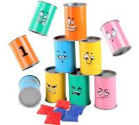 Jeu de Chamboule-Tout - 10 Boîtes ABS et Tissu | Jeu de Fête Enfant Lumineux LED Visage Amusant | 6 Sacs de Sable Sport Loisir Jardin Plage Festival Anniversaire Pâques Halloween
