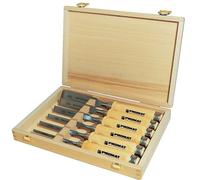 Jeu de ciseaux à bois 6,10,12,16,20,26mm en hêtre blanc, forme Ulmer, 6 pièces, coffret HO PROMAT