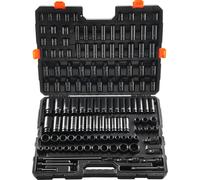 VEVOR Coffret Douilles à Chocs 3/8" et 1/2", SAE et Métrique, Kit pour Clé à Cliquet 130PCs, en Acier Allié Cr-Mo, 6 Pans, Marquages de Taille Faciles à Lire, pour la Réparation Automobile, Atelier
