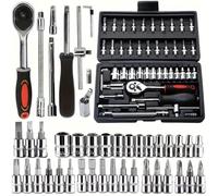 Jeu de Clés à Cliquet Kit D'outils De Réparation Automobile Clé Dynamométrique À Cliquet Jeu De Douilles De Tournevis Combinaison Pour Vélo Et Voiture 46 Pièces