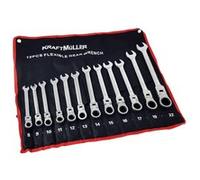 Jeu de clés à cliquet Kraft Müller KM-12PCS-FLEX avec Etui transport, 12 pièces Cles, Flexible, articulées, 8 à 22mm, Mécanicien G