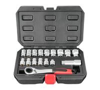 Jeu de clés à douille de 17 pièces - Serrures à douille taraudées 3/8 "et 1/2" | Kit adaptateur d'embouts à douille à 12 points pour Hex, Carré, E-torx | Outils de réparation automobile et domestique