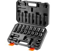 Jeu de clés à douilles à choc rotatif VEVOR Jeu de clés à douilles universelles de 14 pièces, entraînement 3/8 pouces métrique 10-19 mm, 6 pans acier allié Cr-Mo Jeu de clés à douilles