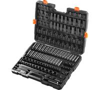 Jeu de clés à douilles à choc SucceBuy 130 pièces, entraînement 3/8" et 1/2", acier allié au Cr-Mo SAE et métrique, réparation automobile, repères bien lisibles, coffret de rangement