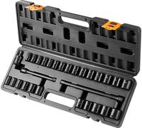 Jeu de clés à douilles à choc SucceBuy 29 pièces 3/8", SAE 3/8-1" et métrique 8-22 mm, acier allié CR-V à 6 points pour réparations automobiles, repères faciles à lire, construction robuste, coffret d