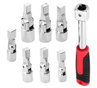 Jeu de clés à tête interchangeables avec poignée rotative à 180 degrés et sept douilles amovibles de 8 mm à 19 mm pour les espaces restreints