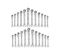 Jeu de Clés Mixtes - 24 pièces - Clé Plate à Cliquet Tête Flexible SAE et Métriques 72 Dents - Argent