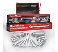 Jeu de clés plates à oeillets, Kraft Muller KM-25PCS, 25 pièces en acier au chrome-vanadium, de 6 à 32mm, sacoche de rangement