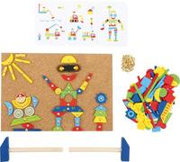 Jeu de clous en liège et en bois, accessoires inclus (2 marteaux, 100 clous et 126 pièces en bois colorés), un amusement créatif à partir de 6 ans