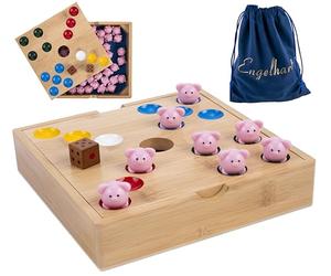 Jeu De Cochon Trou Du Cochon - Bambou, 60 Cochons Silicone, 2 Des, Sac | Jeu De Des Familial Pour 2 A 6 Joueurs Des 6 Ans - Coffret Compact, Plateau Integre Et Regles Multilingues Incluses
