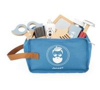 Janod - Mallette du Barbier Enfant - 7 Accessoires en Bois + Sacoche - Jouet d'Imitation - 3 Ans, J06552, Bleu