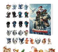 Jeu de compte à rebours avec figurines de dragon - 24 jours de Noël, décoration à suspendre pour bébé dragon, calendrier de l'Avent 2025 pour | Pendentif animal festif pour sapin de Noël