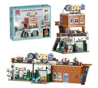Jeu de Construction 2en1,Compatible avec Lego City Maison avec éclairage | Kit de Construction Modular pour Atelier de réparation Automobile Street View, Jouet Filles et Garçons +8 Ans (1637 pcs)