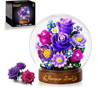Jeu de Construction de Fleurs avec lumière LED - Mini Roses Violettes de 3,6 mm, 418 pièces, avec Couvercle, Cadeau d'anniversaire idéal pour Une Femme ou Une décoration intérieure