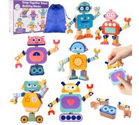 Jeu de construction de robots en bois, 33 pièces à assembler, 3-6 ans