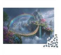 Jeu de Construction en Papier recyclé « Pont de l'Île Fantastique » pour Adultes Pont Arc-en-Ciel au-Dessus des Falaises Brumeuses Jeu éducatif et détendu 1 000 pièces 52 x 38 cm